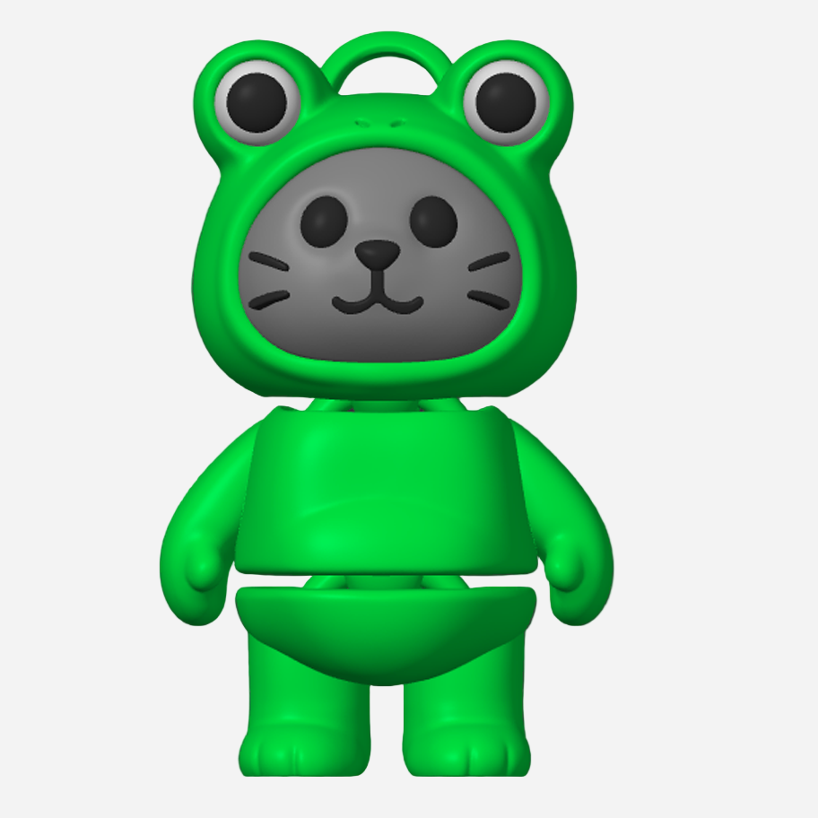 Flexi Halloween Cat in Frog Costume Keychain