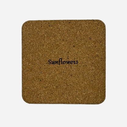 Floral Square Cork Coasters 8 Piece Set with Black Holder