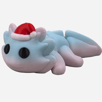 Flexi Christmas Axolotl With Santa Hat 3D printed Toy GR8 Stocking Stuffer